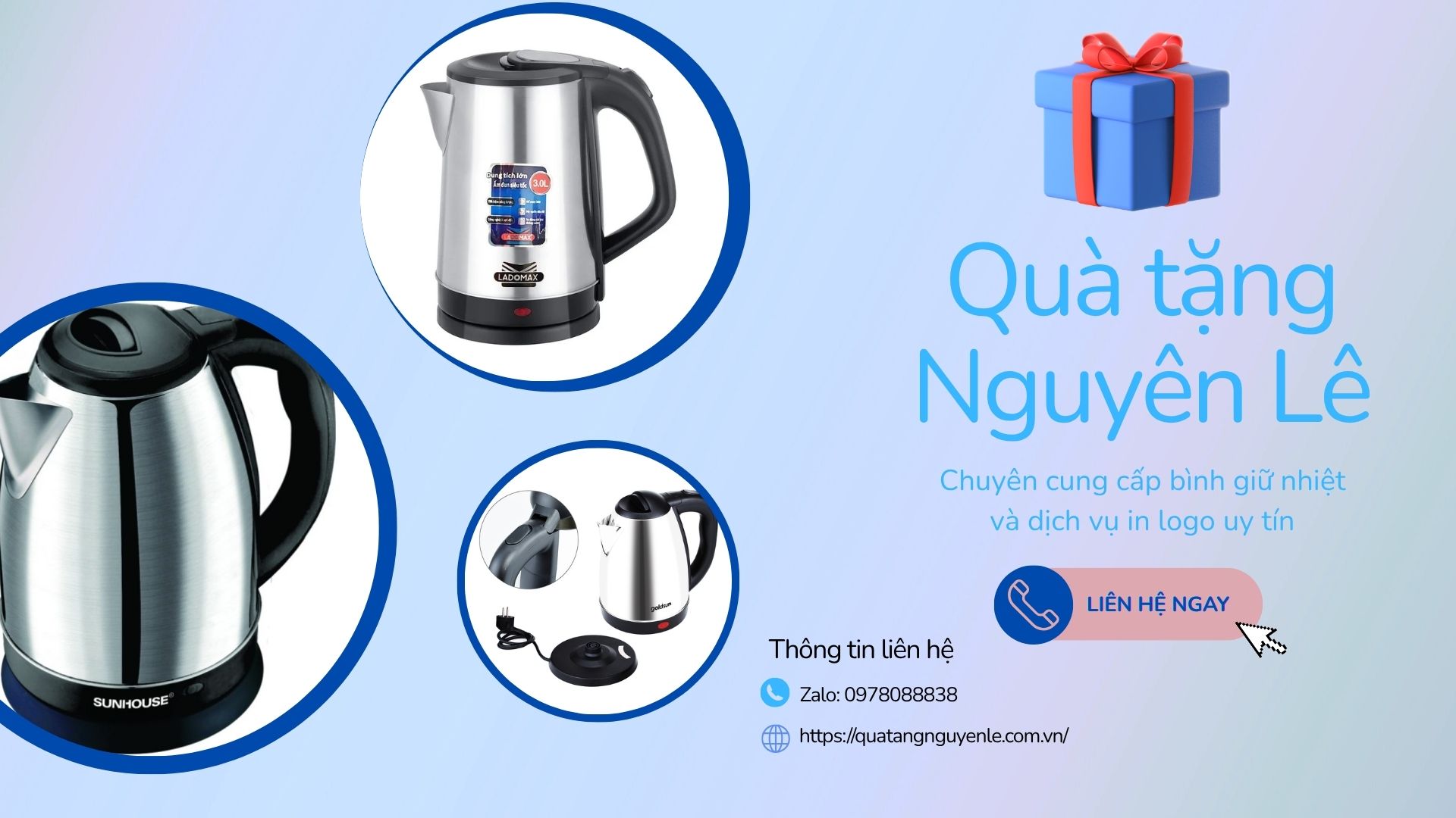 bình đun siêu tốc in logo tại quà tặng Nguyên Lê