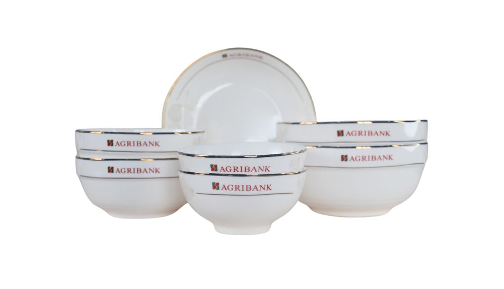 Bộ bát ăn gốm sứ in logo